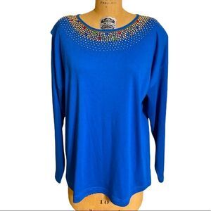 Vintage Naomi Bee 1980s beaded padded shoulder long sleeve T-shirt